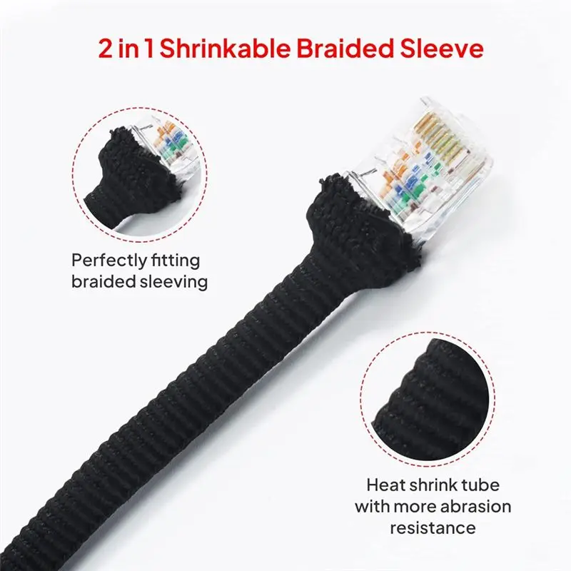 A11E-2 In 1 Heat Shrink Braided Sleeving Fabric Tubing-Perfectly Fit Irregular Shape Hose/Cable/Wire 1/2Inch(12Mm)