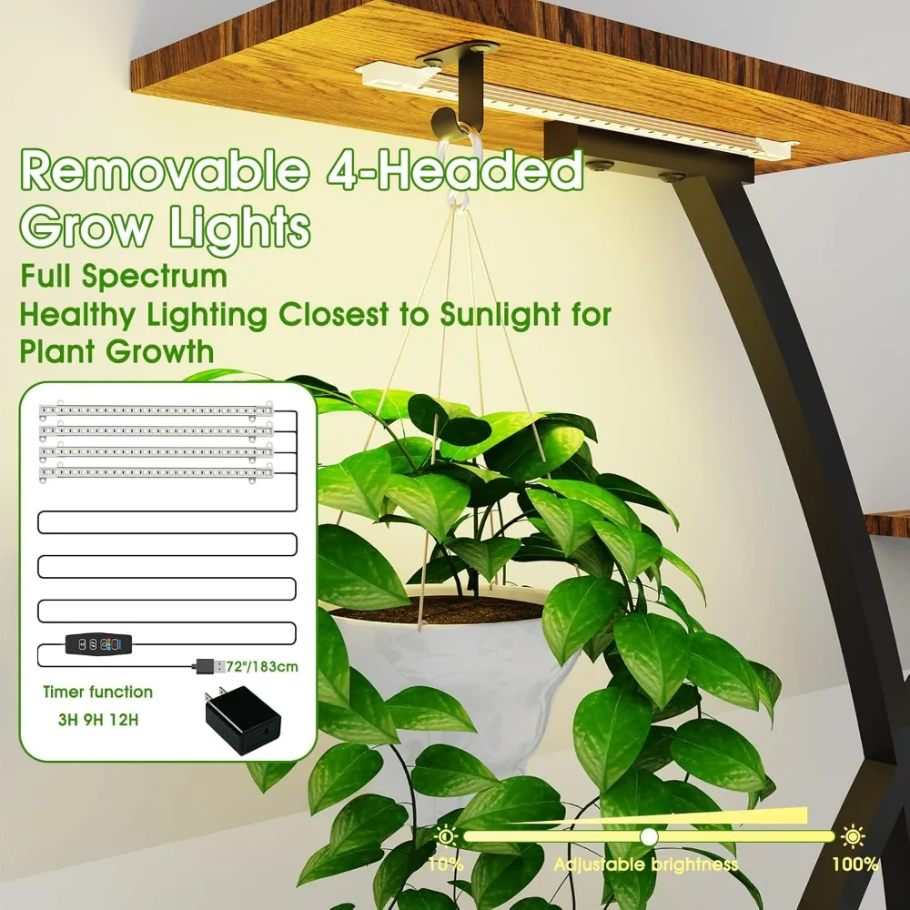 Plant Stand Plants Shelf, Metal 8 Tiers 4 Lights Stands with Wheels, Grow Light Flower Shelves for Living Room, Plant Shelves