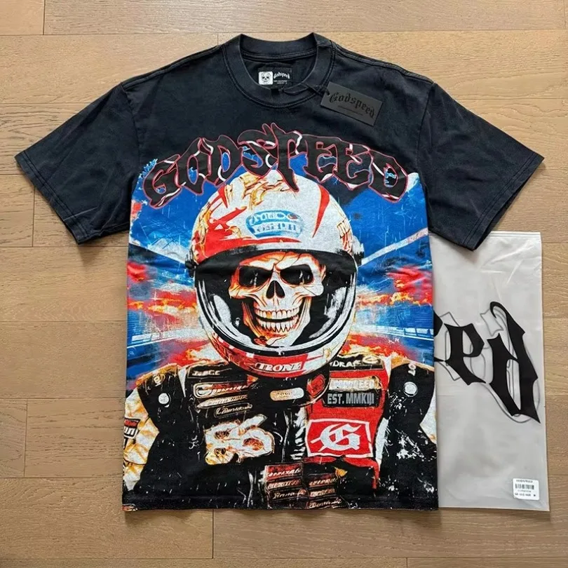 Good Quality God Speed Racing Skeleton Fashion T-shirt Men Godspeed Short Sleeve Women Streetwear Loose Casual Tee Shirts