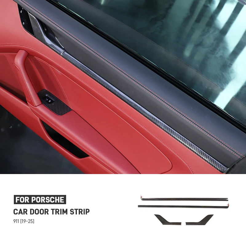 

For Porsche 911 992 2019-2025 Car Carbon Fiber Inner Door Switch Panel Cover Trim Door Panel Decorate Strip Interior Accessories