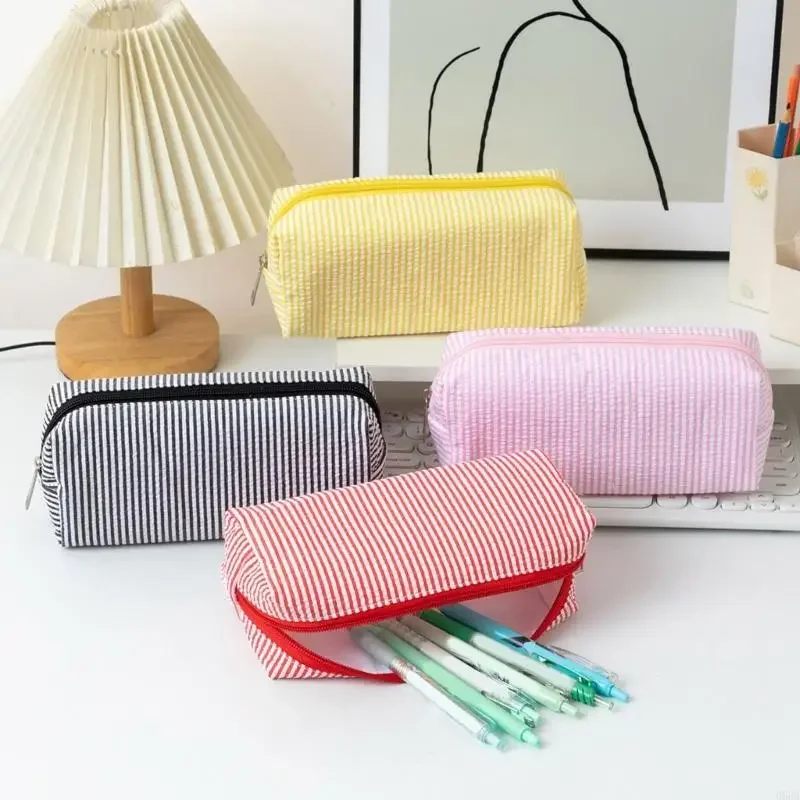 Estuche para lápices a rayas resistente agua, bolsas para bolígrafos poliéster, bolsa almacenamiento cosméticos para