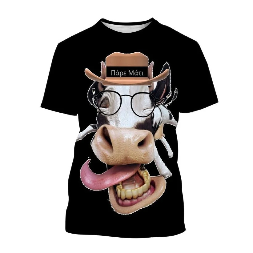 3D Cow Print T-Shirt For Men Fashion Animal Graphic T Shirts Hip Hop Trend Streetwear Leisure Round Neck Short Sleeve Y2k Tops