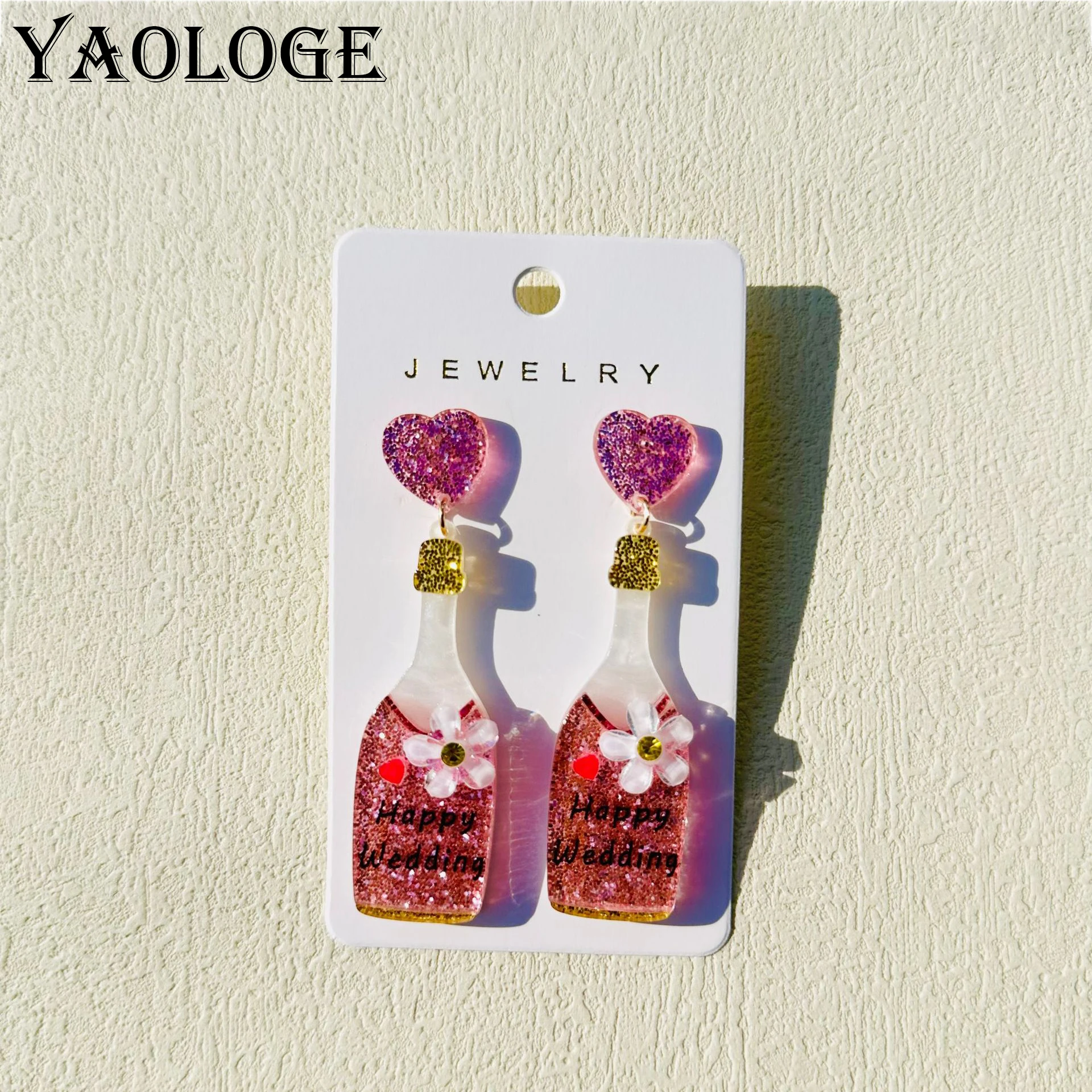 YAOLOGE Sparkling Powder Love Wine Bottle Earrings Acrylic Material Romantic Wedding  Accessories Bridal&Bridesmaids Eardrop