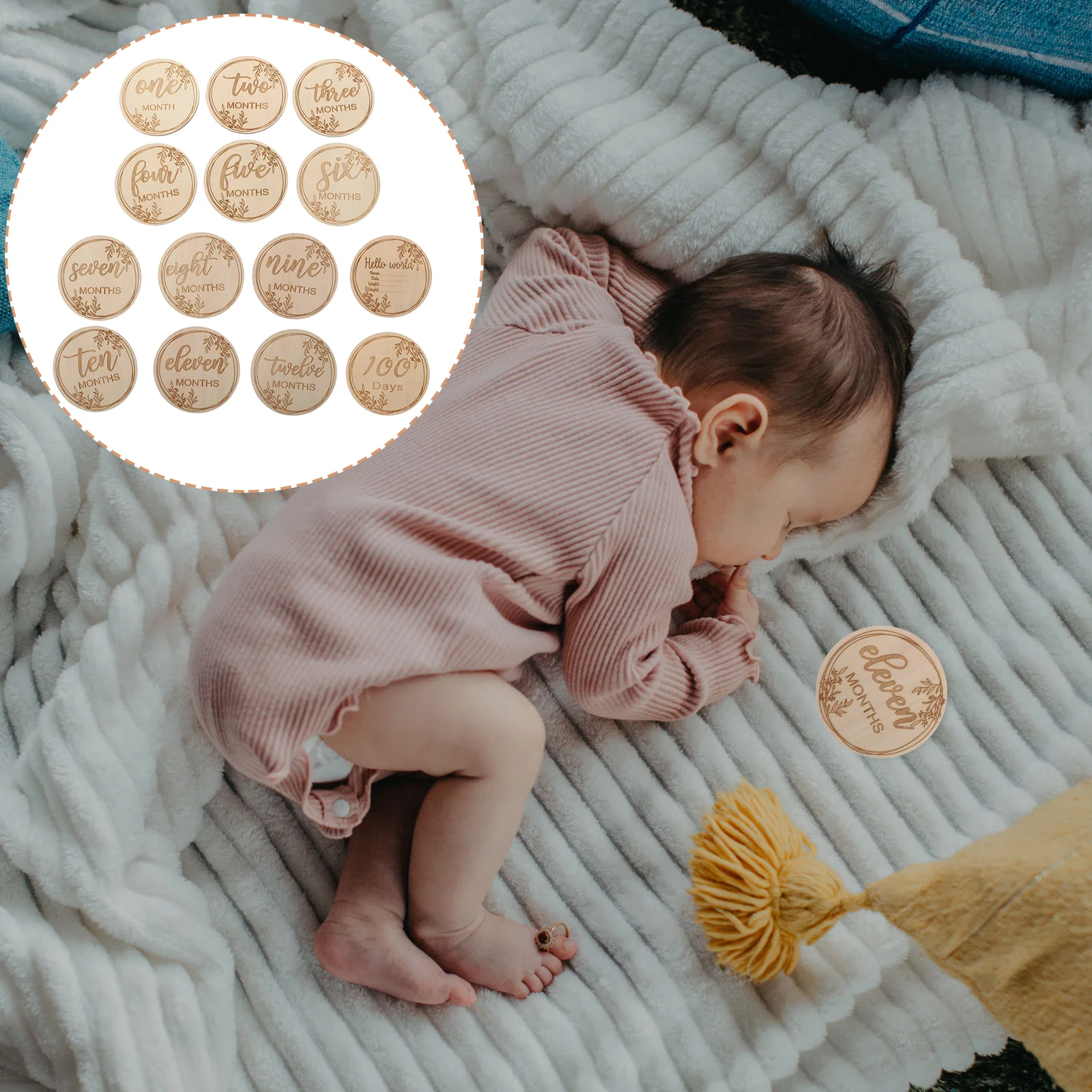 Newborn Milestone Discs Photograph Wood Chips Memorial Gifts Baby Cards Wooden Growth