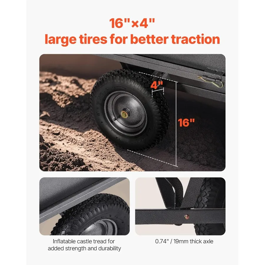 Heavy Duty ATV Trailer Tow Behind Dump Cart 17 Cu.Ft. 600lbs Capacity Pull Behind Steel Yard Wagon Dump Trailer for Tractor Law