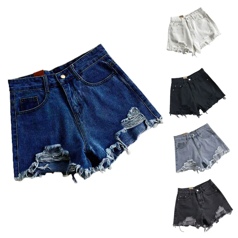 

Корейские джинсовые шорты с дырками для женщин, модные короткие джинсы с высокой талией и широкими штанинами, женские дизайнерские повседневные уличные шорты, новинка 2023 года