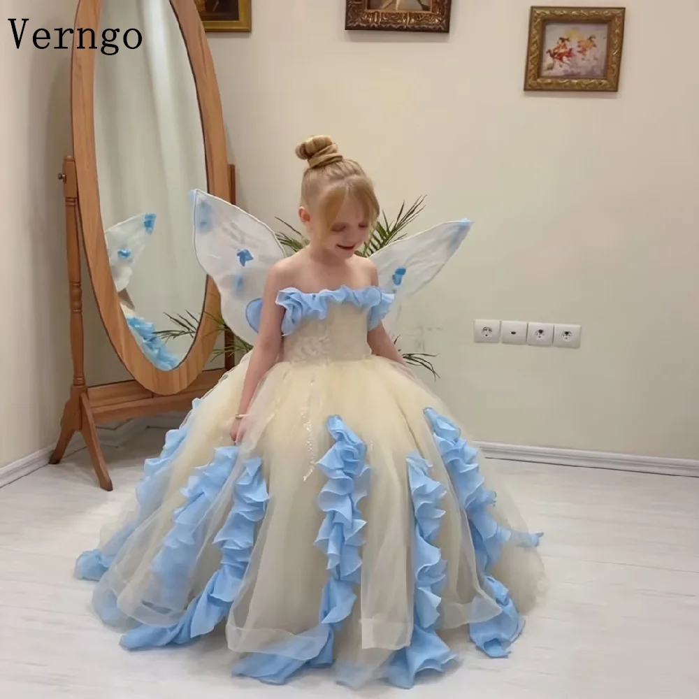 Verngo Pincess Mini Girl Flowers Dress O Neck A Line Kid Ball Gown Birthday Party Dresses Celebrity Gown No WingsCustomized