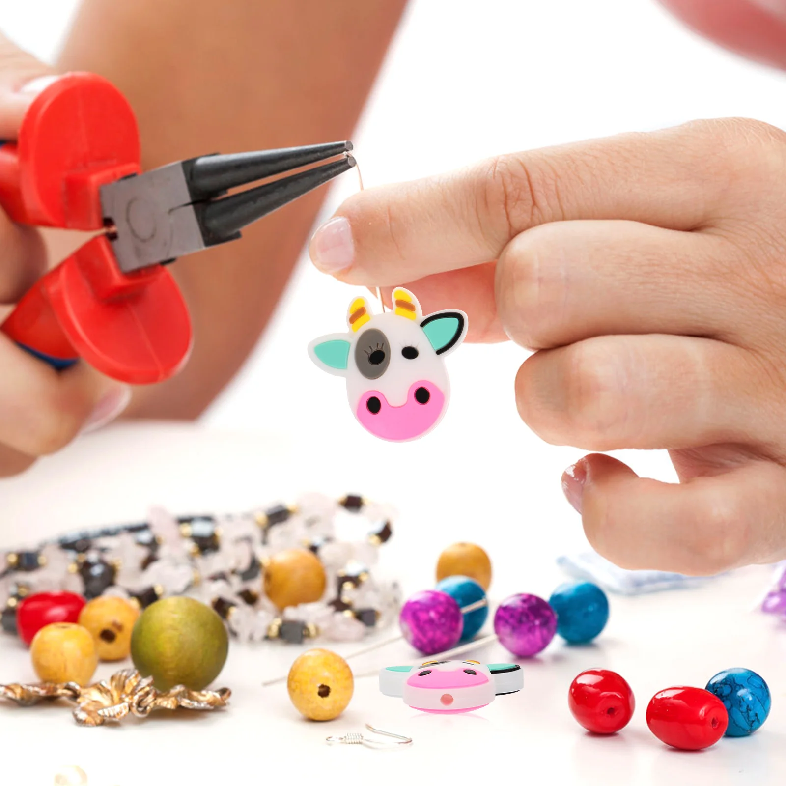 

20 Pcs Beads Silicone Keychain Cow Charm Pen Bulk Colorful Crafting Making Kit