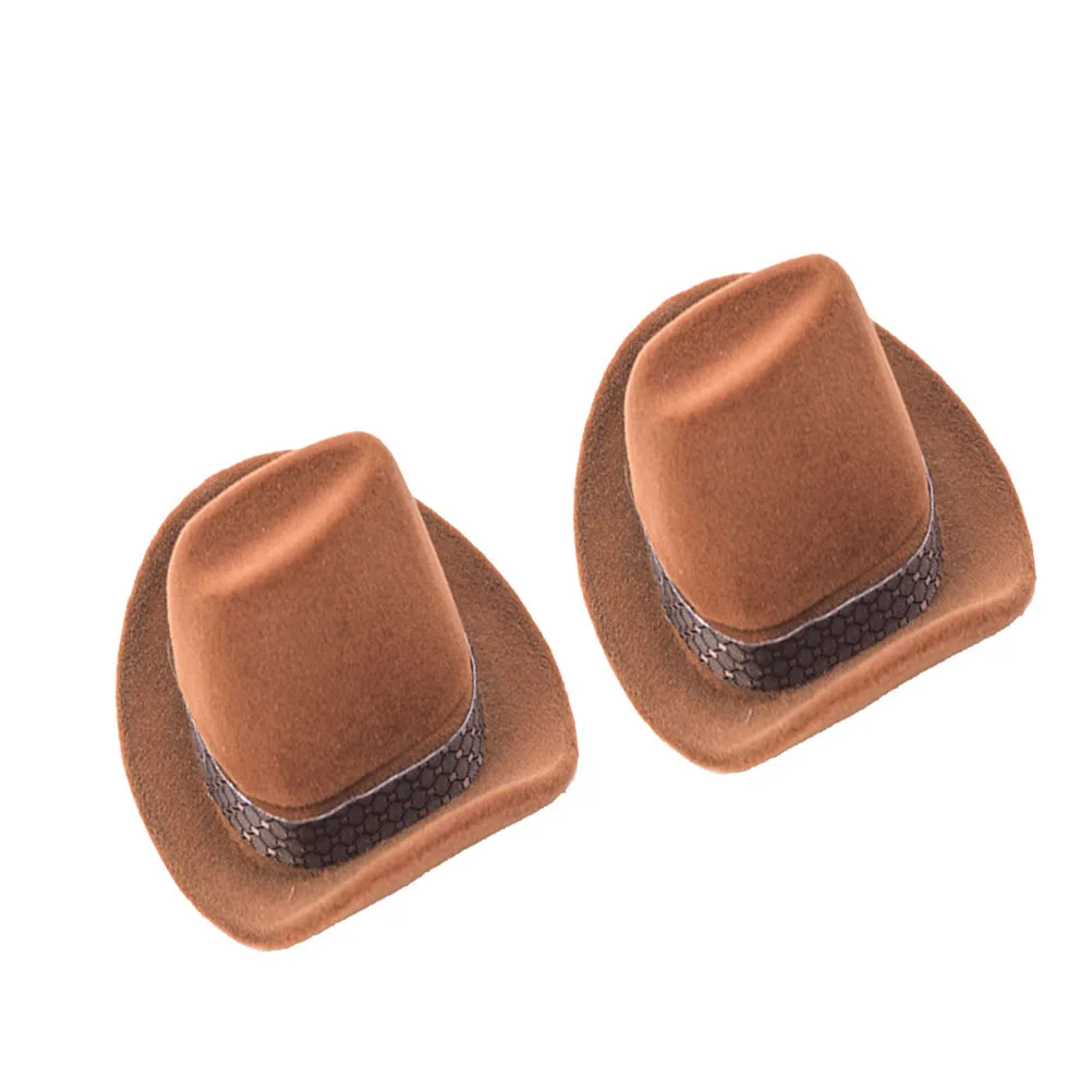 

2 pcs Box Hat Shape Ring Storage Holder Flannel Organizer Earrings Case Gift Earrings Storage Case Packaging Present Khaki
