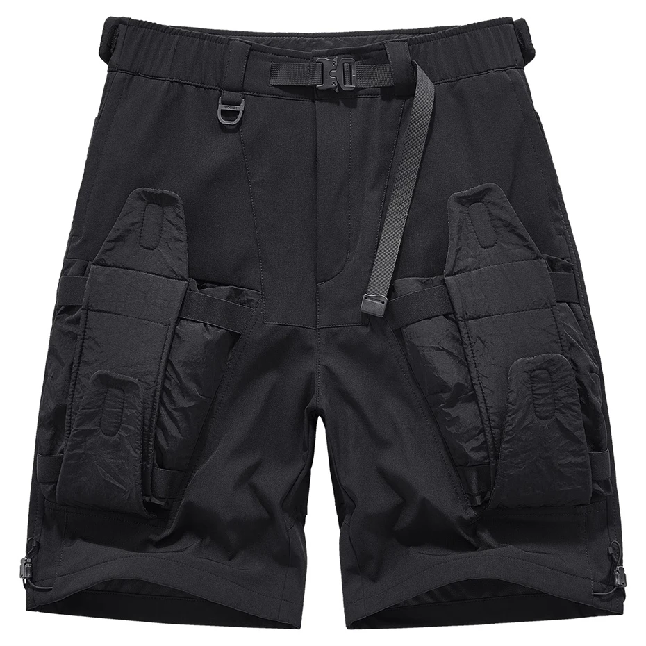 Tactical Cargo Shorts Men Streetwear Hip Hop Punk Splicing Knee Length Pants Harajuku Baggy Quick Drying Wide-leg Casual Short