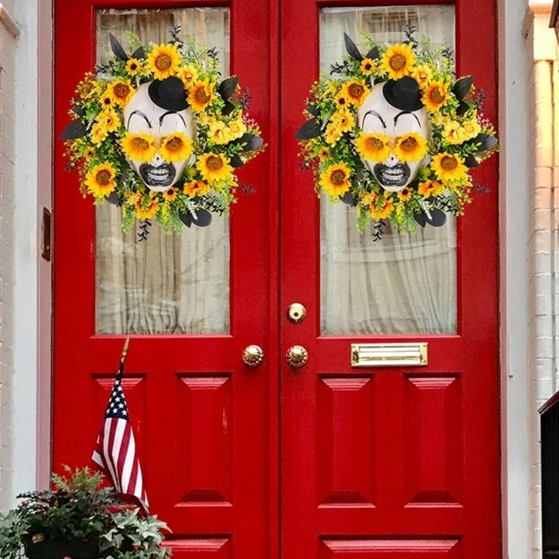 

Artificial Sunflowers Wreath for Front Door Farmhouses Garden Yard Halloween 15UB