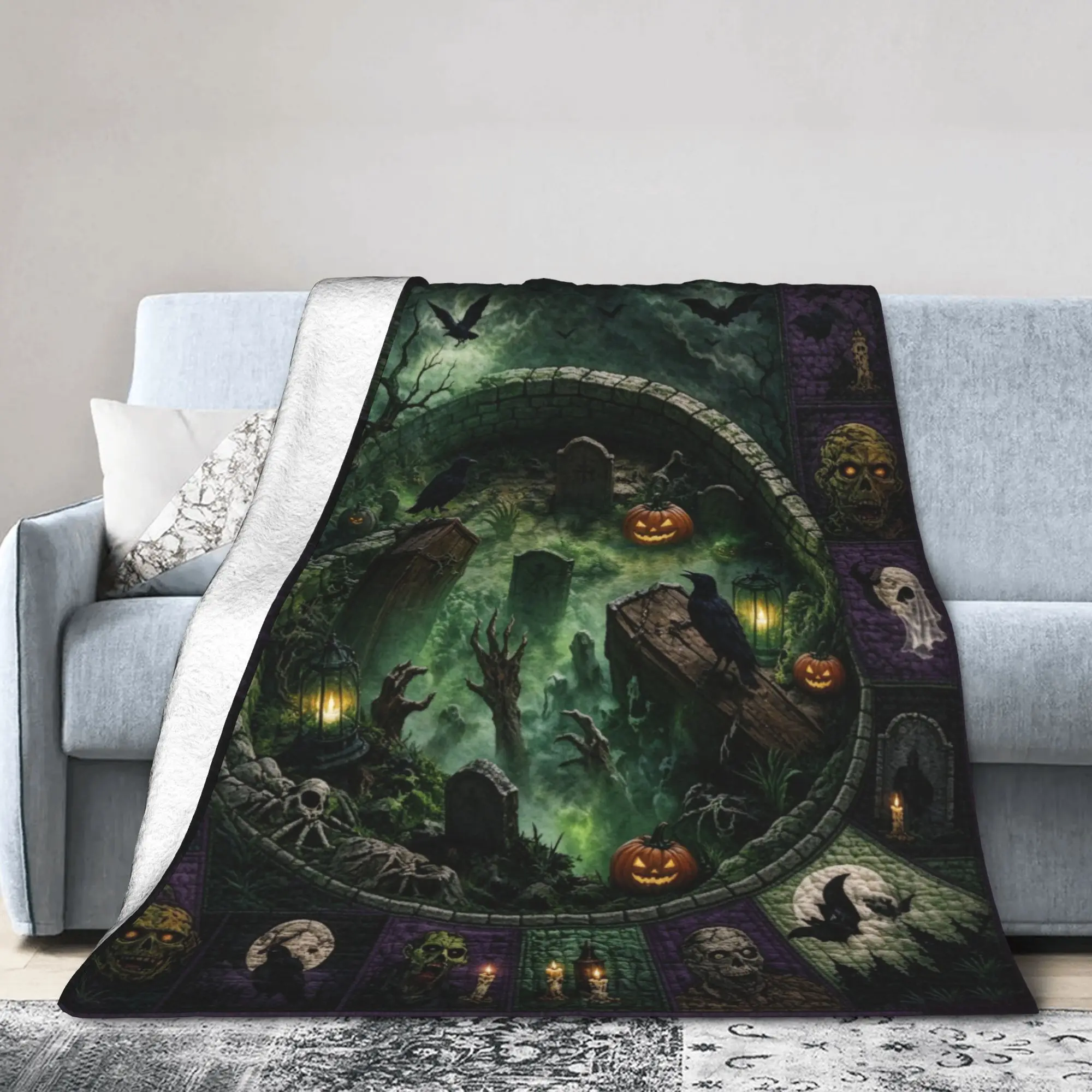 Halloween Spiral Optical Illusion Knitted Blankets Velvet Spooky Ghost Super Warm Throw Blanket for Bedroom Sofa Bed Rug