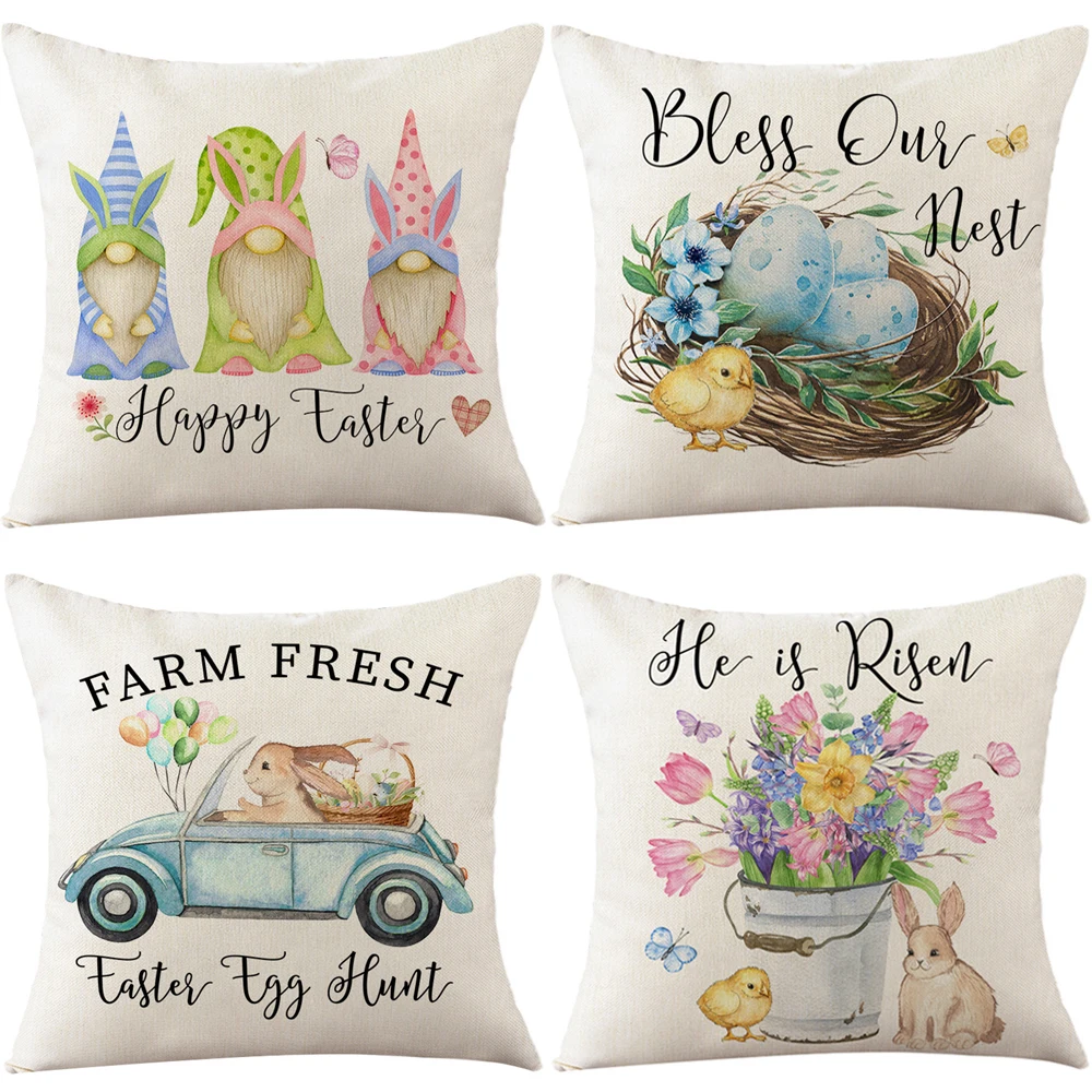 

Easter Sunday Decorations Couch Cushion Cover Pillow Easter Bunny Pillowcases 45x45cm Linen Pillow Slips Home Decor Pillow Cover