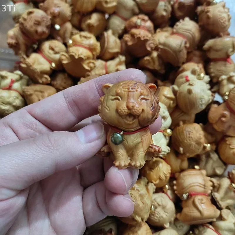 1 Piece Children's Gift Ornaments Mini Wood Carving Chinese Zodiac Dog Tiger Dragon Cute Small Animal Statue Handicraft