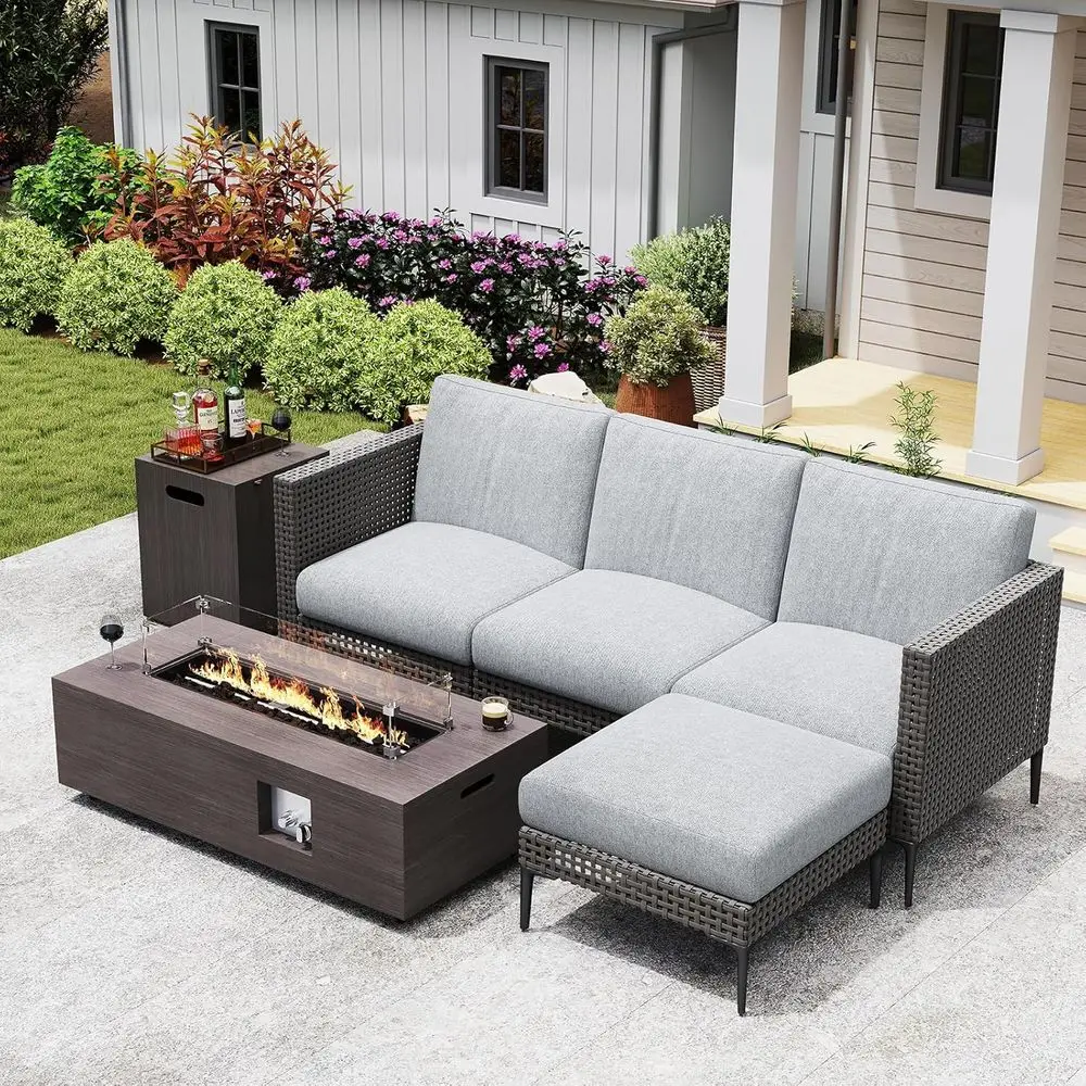 

5-Piece Outdoor Patio Soa Set with 42” ire Pit Table - 50,000 Propane ire Pit or Patio, Backyard, Deck