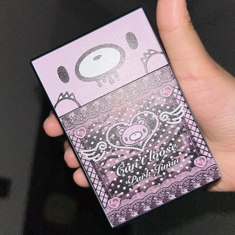 Gothic Y2K Bear Cigarette Case Hard Shell Heart Lace Print Cigarette Box Moisture-Proof Portable Smoking Accessories