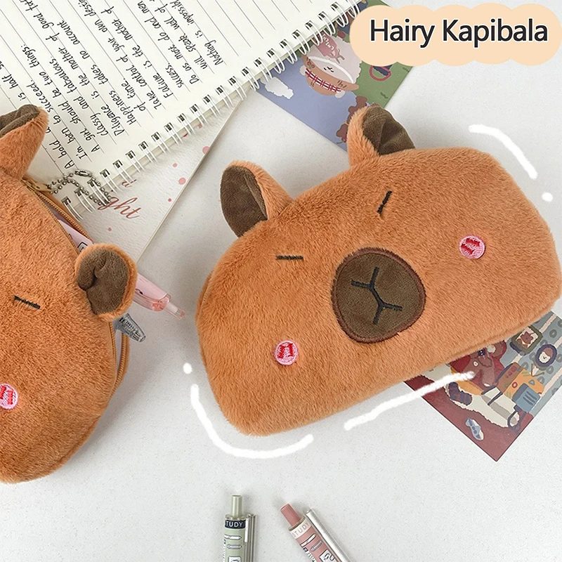 Imagem -02 - Capiya Plush Pencil Case Capivara dos Desenhos Animados Bolsa de Caneta de Grande Capacidade Bolsa de Armazenamento de Papelaria