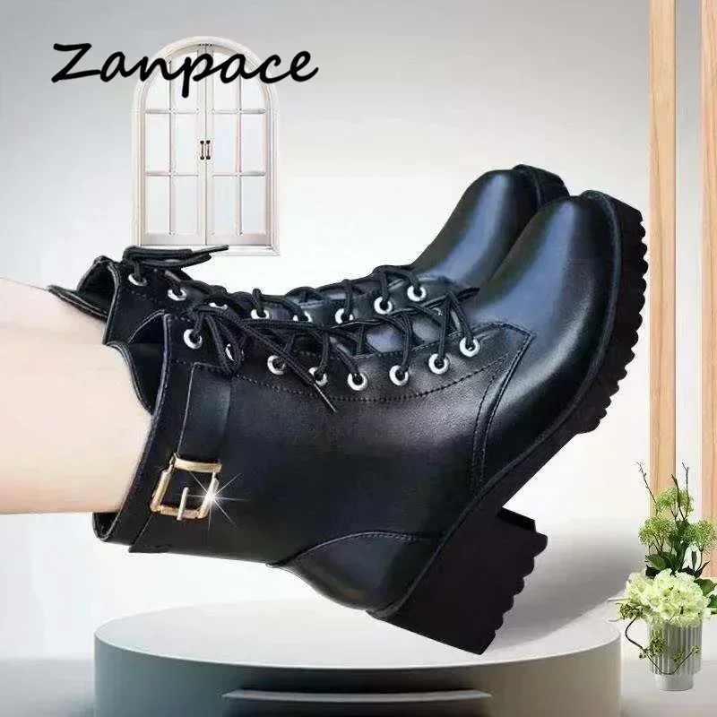 2024 Winter Leather Women Winter Boots Thick Wool Warm Women High-heeled Genuine Boot High-quality Female Snow Boots Women Shoes