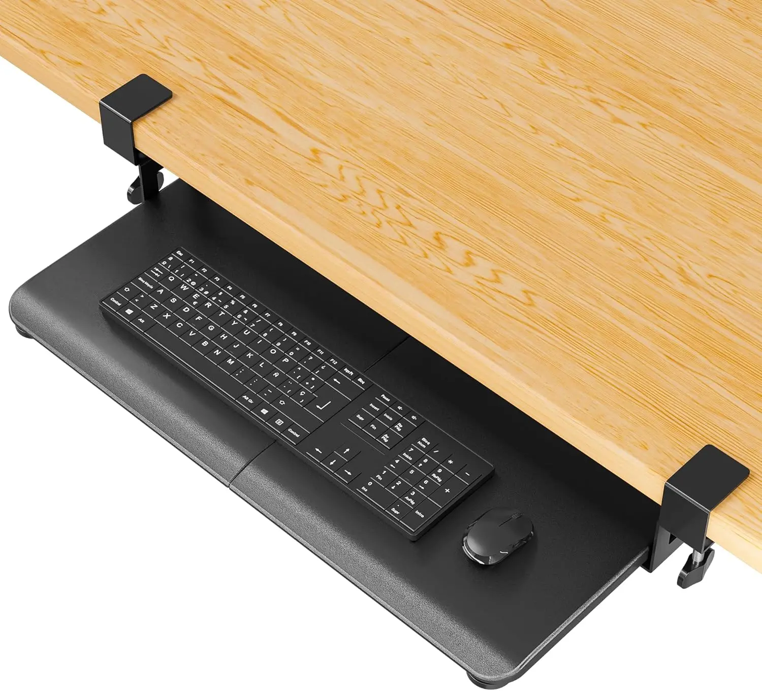 Keyboard Tray Under Desk, Pull Out Keyboard & Mouse Tray with C-clamp, 25.6 Excluding Clamps (30 Including Clamps) x 11.8 Inch