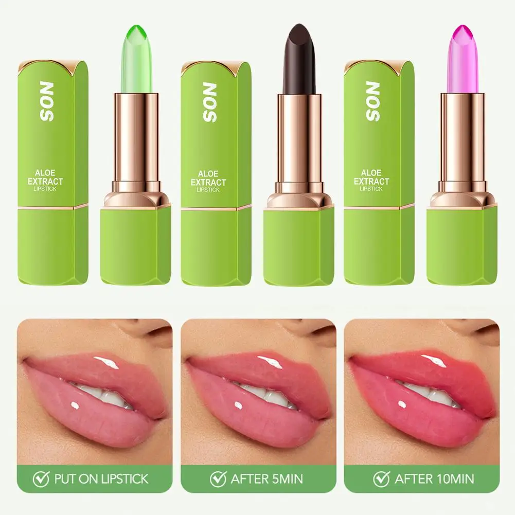 Moisturizing Aloe Vera Tricolor Lip Balm Warm Color Changing Lipstick Long-Lasting Nourishing Non-Stick Cup Lip Gloss Tint