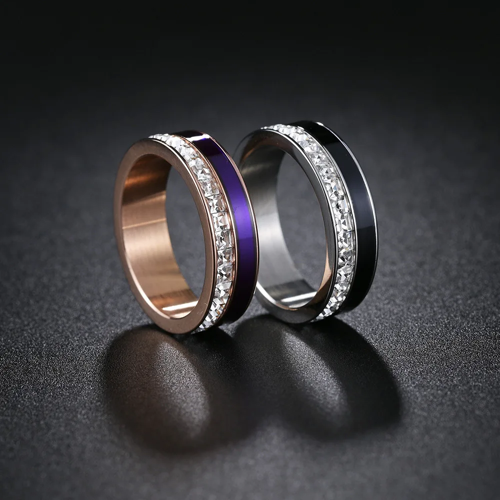 

Fashionable New Zircon Inlaid Wedding Ring, Couple Stainless Steel Engagement Party Ring, Women's Anniversary Gift