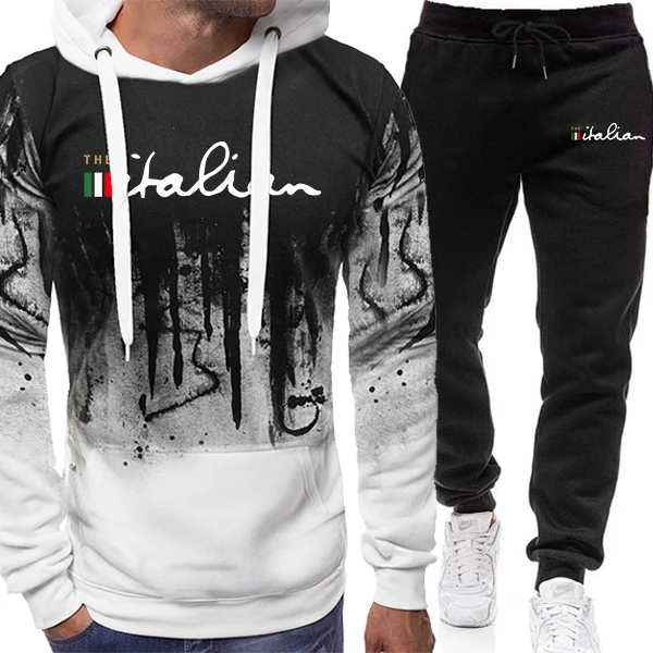 Italy Fashion Men's Hoodies Sweatpants 2pcs Set High Quality Daily Casual Sports Jogging Suits Winter Gym Fitness Hooded Outfits