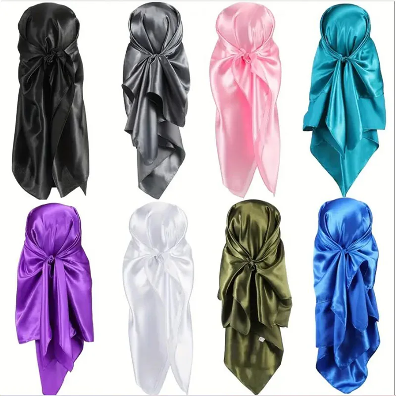 Womens Hijab Large Satin Square Fashion Scarf Imitation Silk Hair Wrapping Gift Headscarf Solid Color Scarves