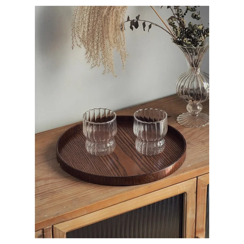 Wooden Round Serving Tray 21/27/30Cm Wood Platter Decorative Home Table For Coffee Breakfast Dinner Tea Food Tray