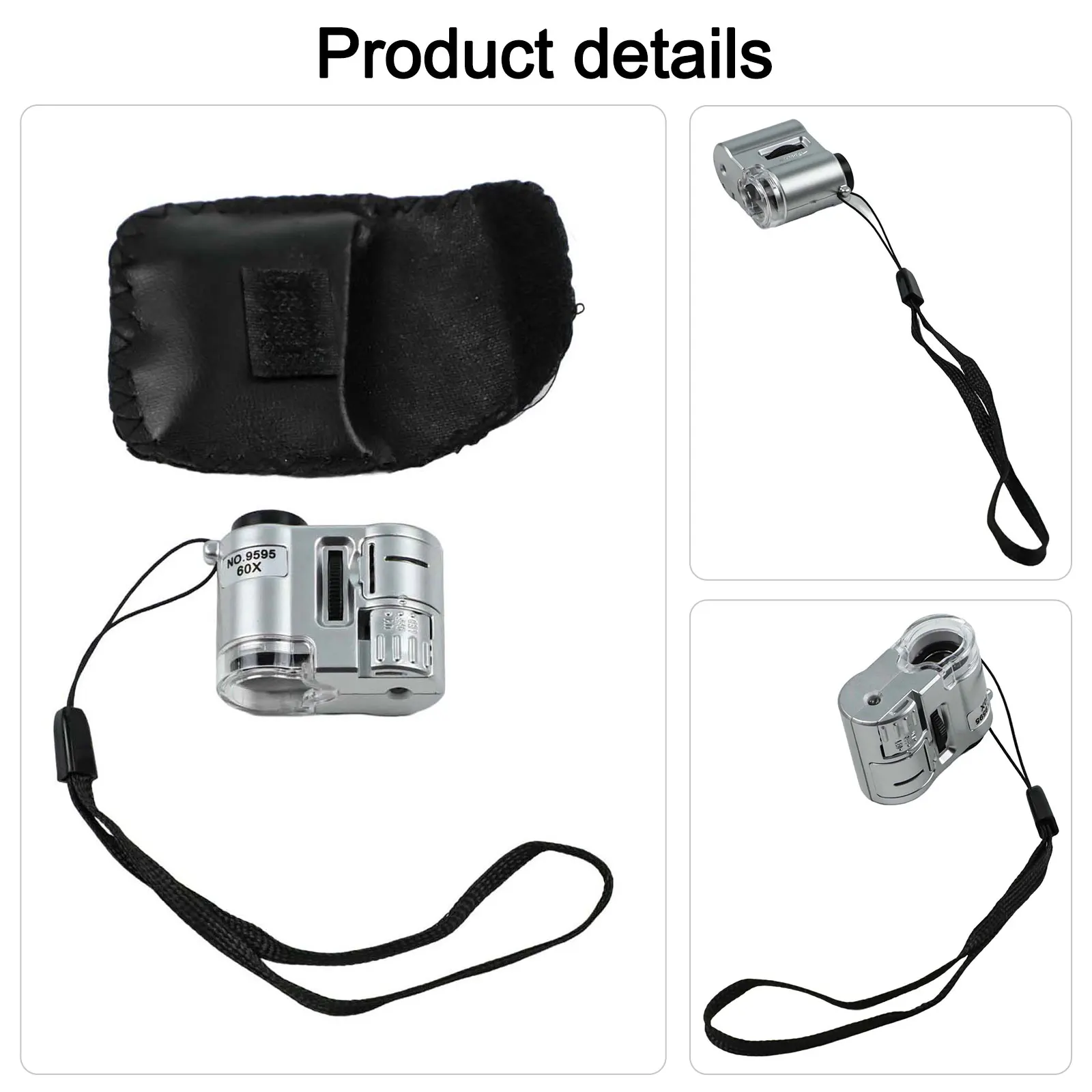 1PC Portable 60X Handheld Magnifying Glass Pocket Microscope With LED Light Jeweler Magnifier Silver/White