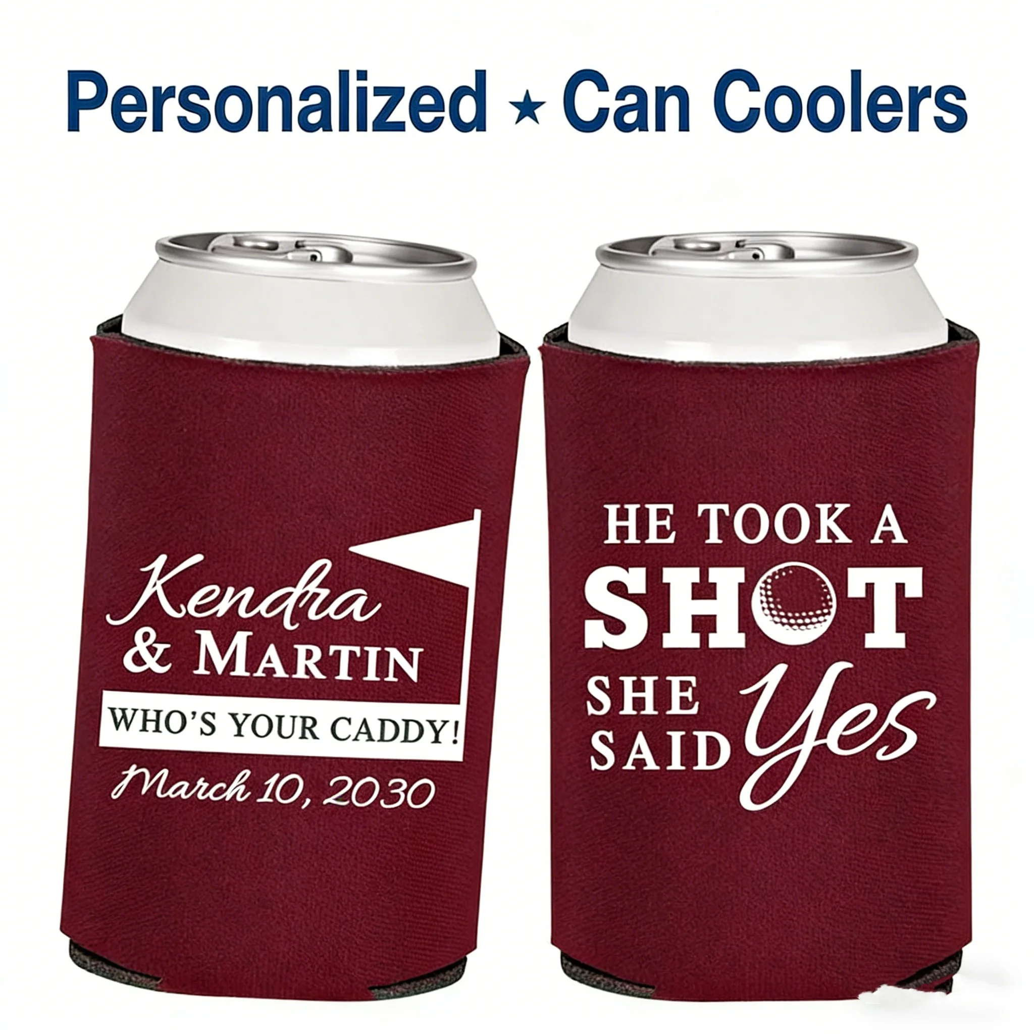 

Персонализированные свадебные сувениры для гольф-любителей: кастомные охладители для банок для гостей на свадьбу