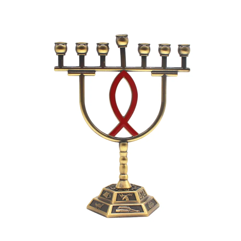 David Star Menorah Home Decoration Jewish 7 Branch Hanukkah Gold Color Alloy Judaism Church Utensils Candelabra