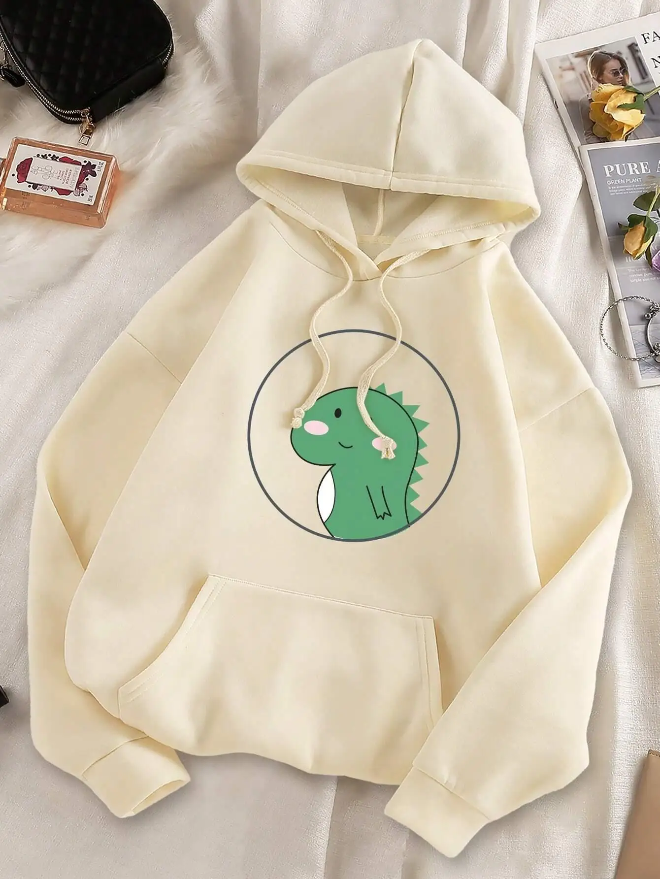 Cute Dinosaur Cubs Printed Hoody Female Fashion Crewneck Sweatshirt Vintage Oversize Hooded Loose Casual Soft Clothing New