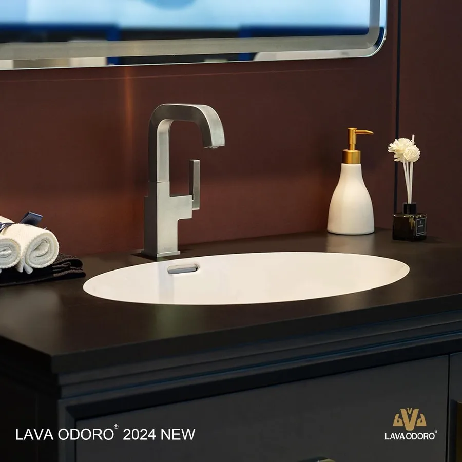 Torneira de banheiro de níquel escovado para banheiros modernos: design de um furo com alça única com bico giratório e conjunto de drenagem popup