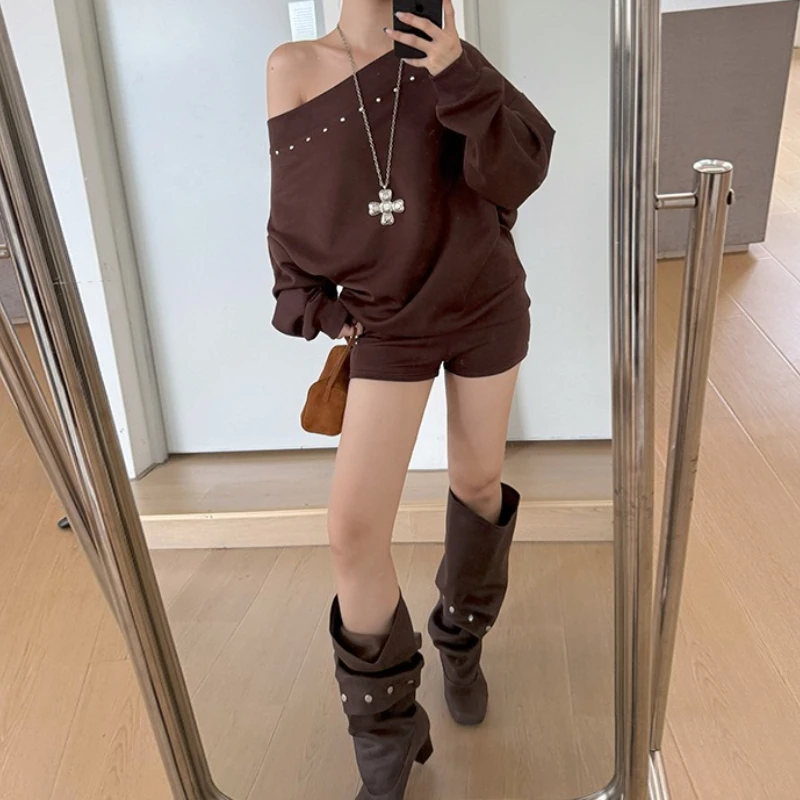 العصرية الشارع مائل الكتف المسامير نسخة كبيرة الرجعية الخريف خارج الكتف فضفاضة عارضة سترة #2