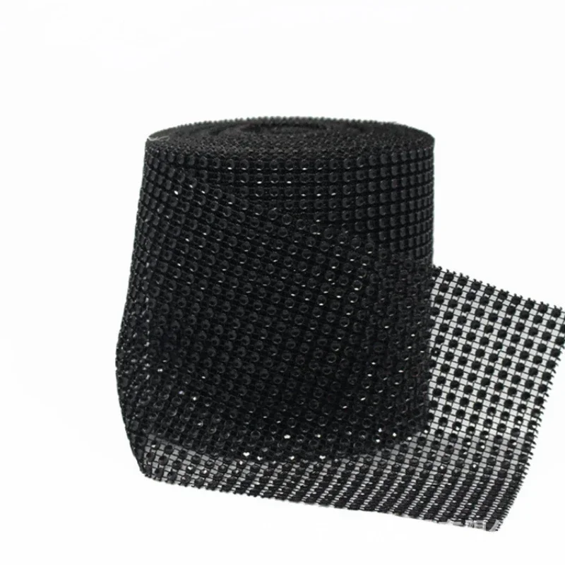 1 Yard Black Color Sparkle Rhinestone Crystal Diamond Mesh Wrap Roll Ribbon