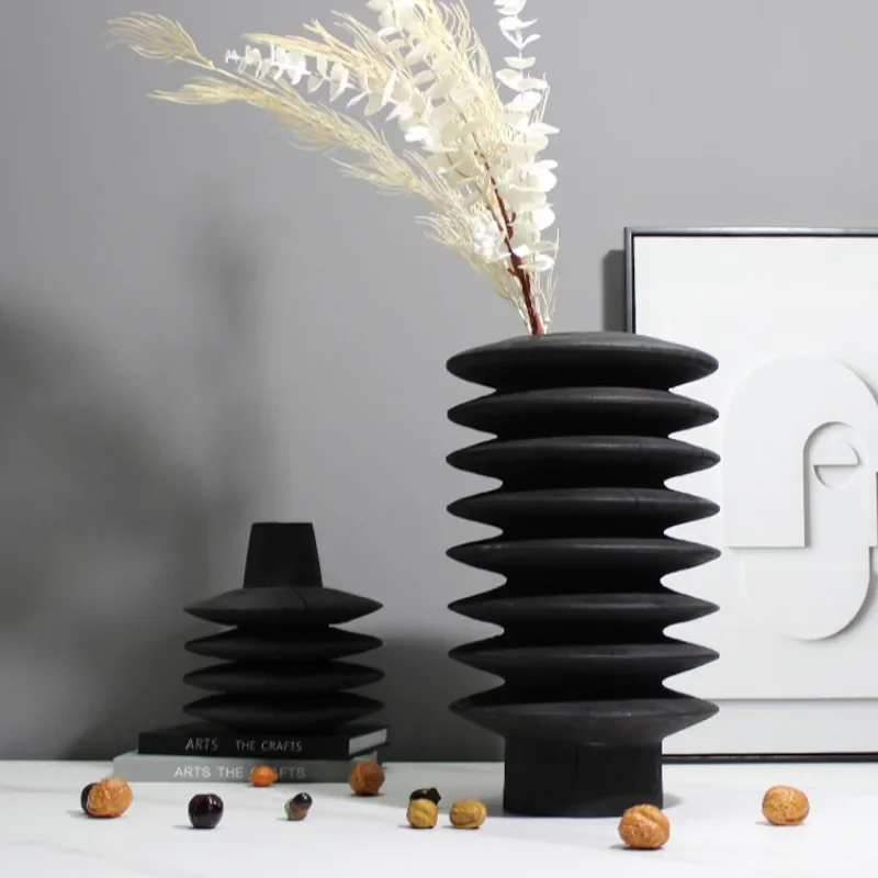 Simple modern creative wabi sabi retro stacked vase model room living room office decorative vase