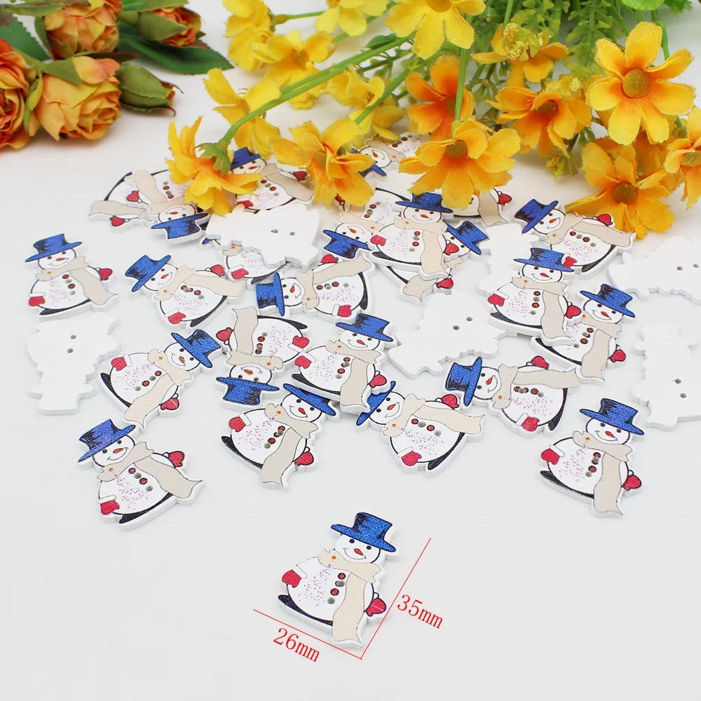 50pcs/lot Christmas snowman cartoon buttons for Decorative for Crafts accessories Scrapbook  2 Holes Sewing Wooden Buttons