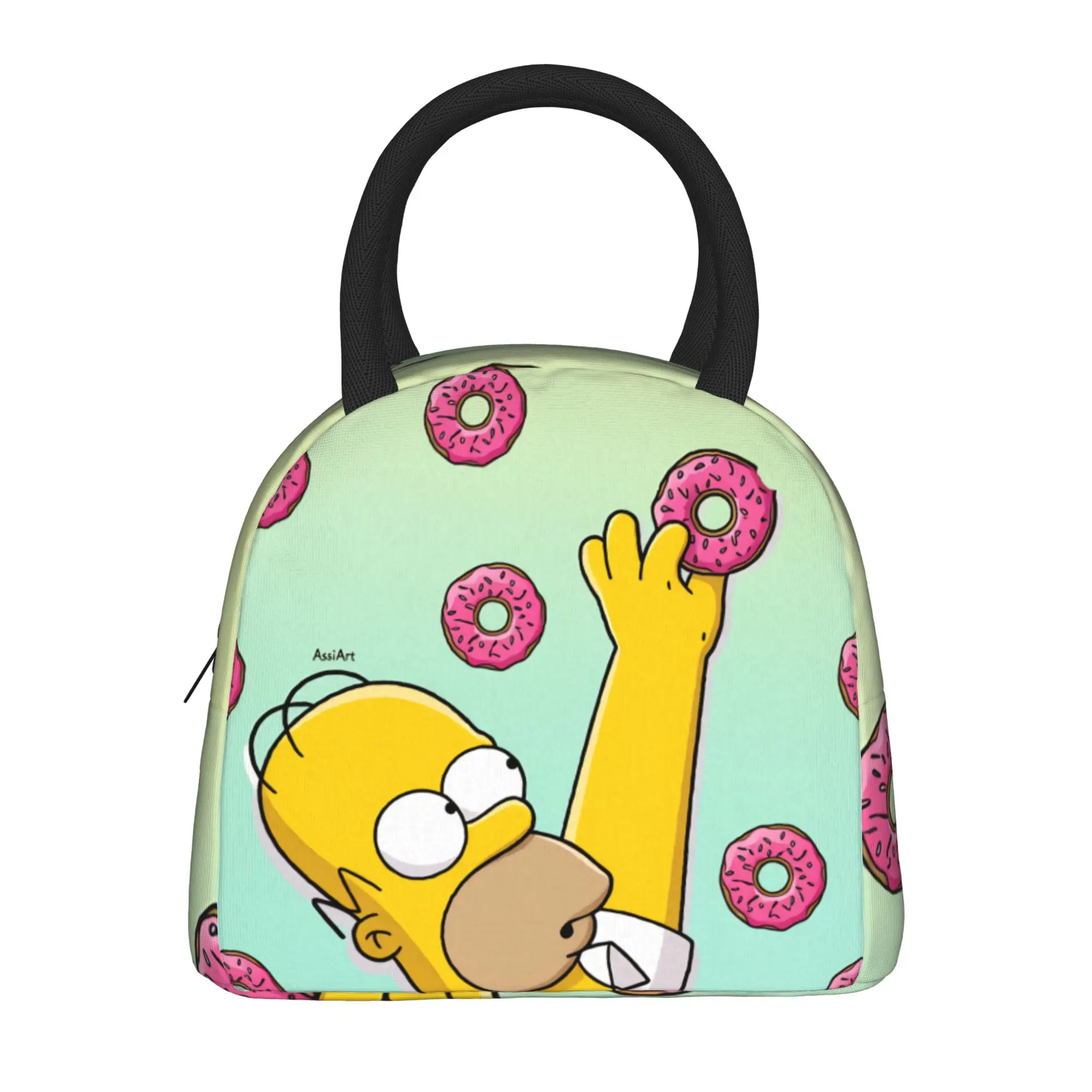 S-Simpsons Homer Donut Pattern Lunch Bag For Adult Graphic Design Lunch Box Outdoor Picnic Cooler Bag Portable Tote Food Bags