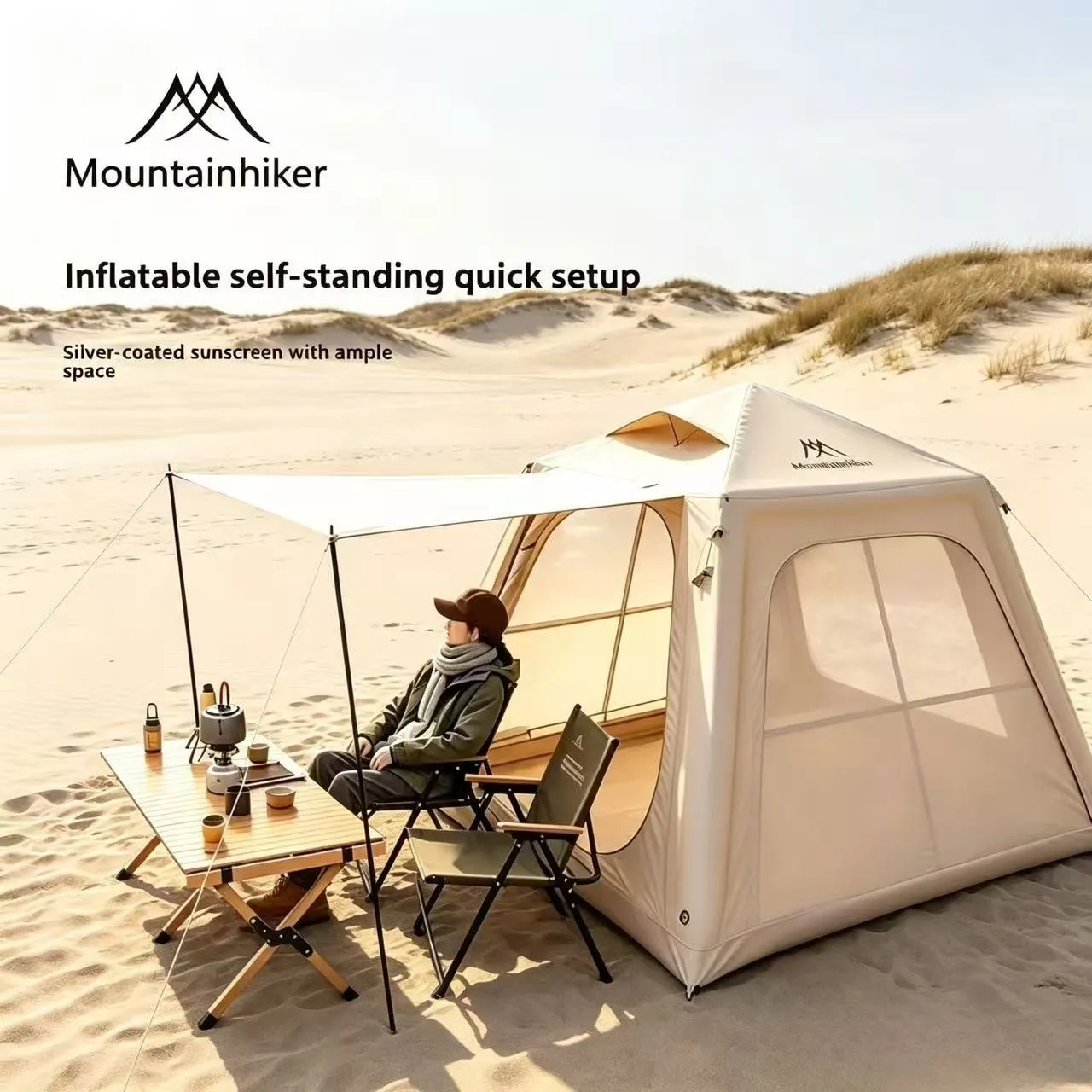 Mountainhiker Outdoor Inflatable Self-standing Tent, Silver Coated Sunscreen, Portable Large Shelter for Family Camping