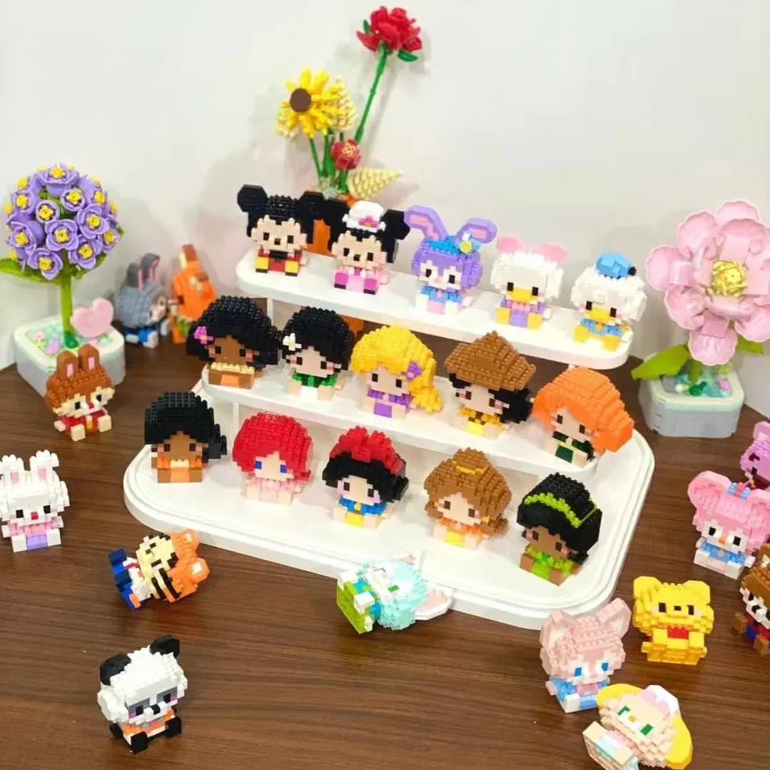 Disney Princess Micro Building Blocks Sanrio Mickey Mouse Winnie Figure Donald Duck 60 Style Assembled Mini Brick Toys For Kids