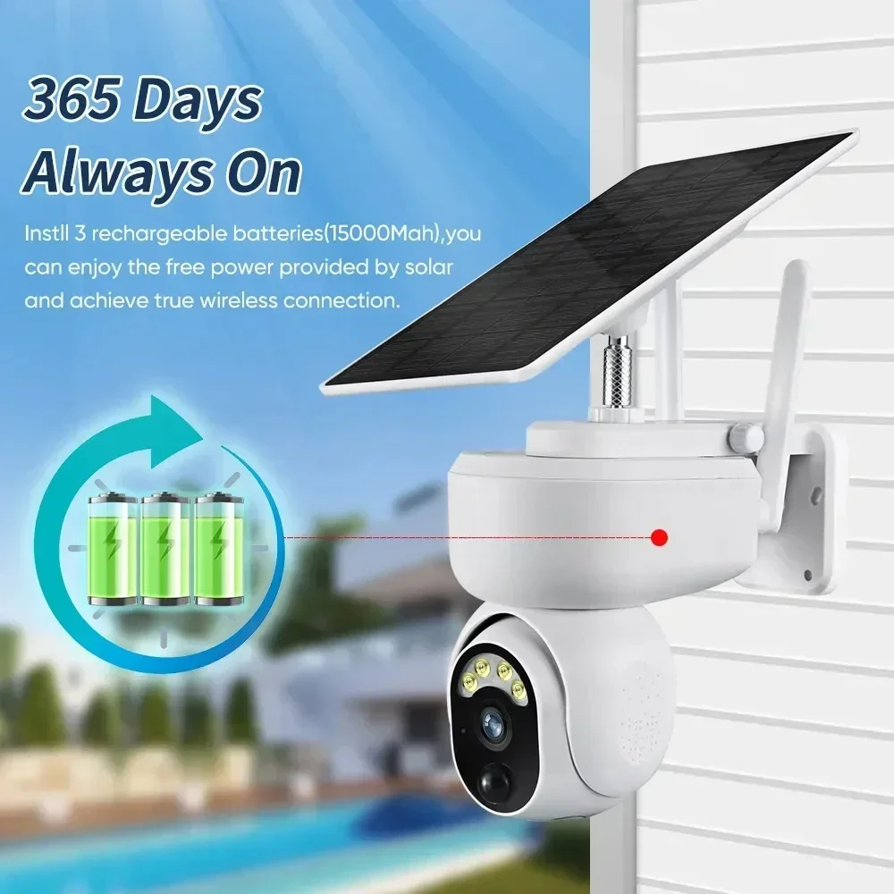 Outdoor Wireless Wifi PTZ Motion Detection 2-Way Audio Security Camera Waterproof 2K 4G Sim Solar Surveillance Camera