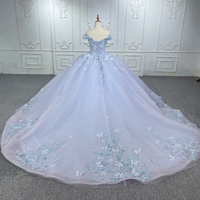 JANCEMBER Quinceanera Dresses Ball Gown Lace Flowers Vestidos De 15 Años 2023 Blue Pearls DY6530 Vestito Da Ragazza Di Fiori