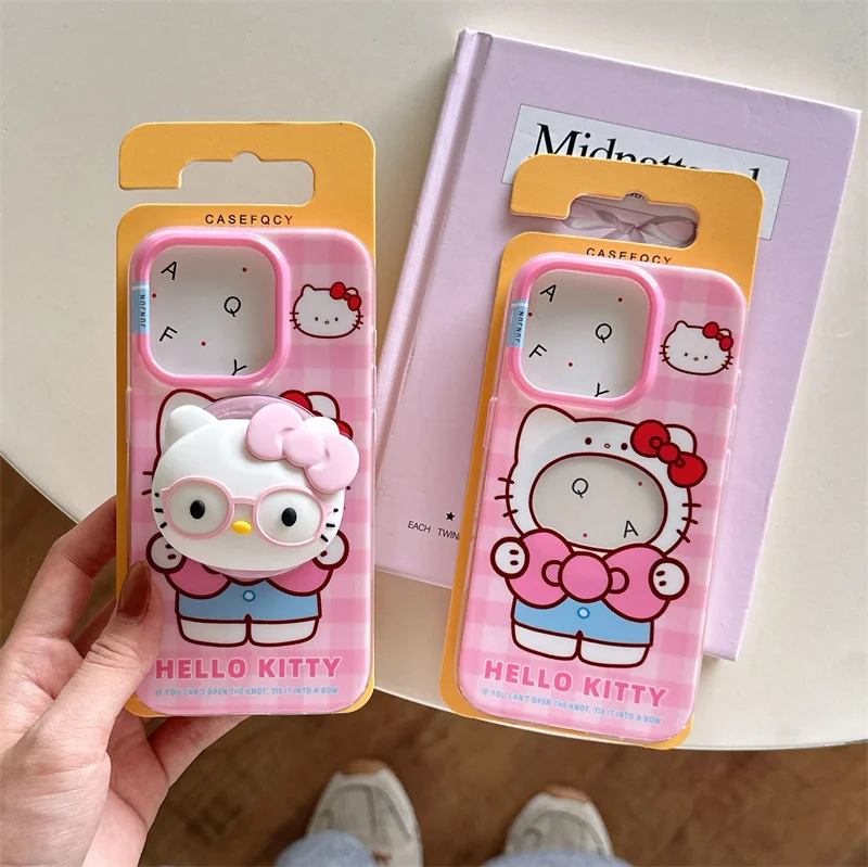 

Funny Cute Hellokitty Magnetic Phone Case For iPhone 16 Pro 15 14 Pro Max 17 Cover with Stand For Magsafe Cartoon Cases