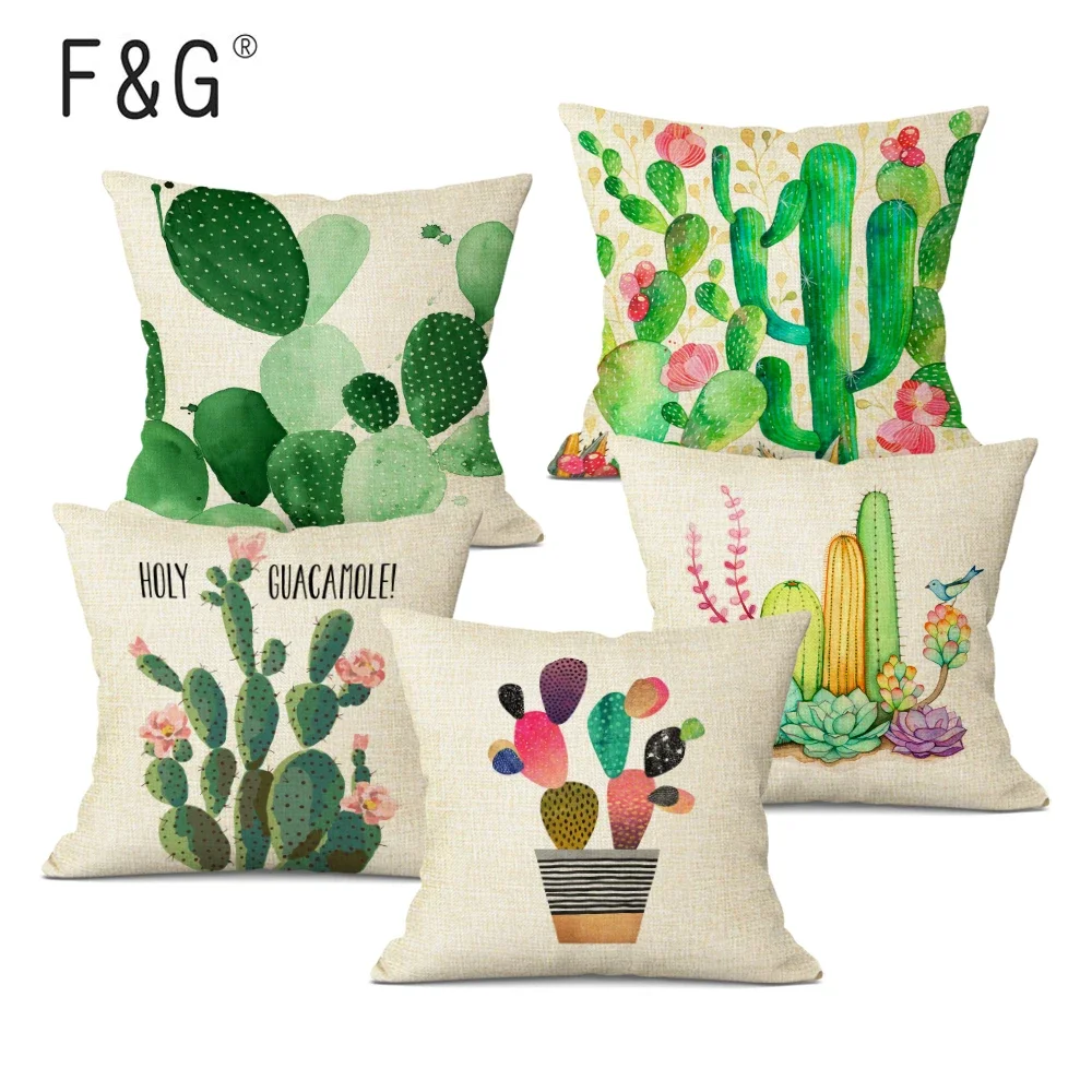 Watercolor Cushion Cover Home&Car Decor Throw Pillow Case Cactus Pillows Cover for Sofa Decorative