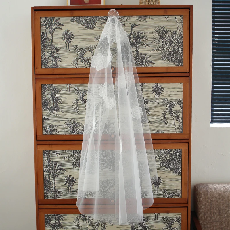 V387 جديد طبقة واحدة الدانتيل زهرة العروس الحجاب الفاخرة الأبيض سوبر الجنية الزفاف التصوير الفوتوغرافي أغطية الرأس