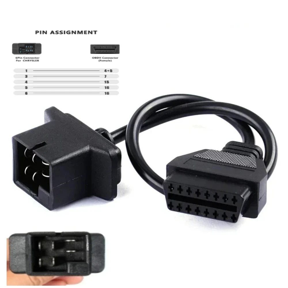 محول تشخيصي جديد لكرايسلر/جيب/دودج 6PIN إلى 16PIN التوصيل سيارة 6 دبوس المركبات أنثى obd 2 كابل 6pin للماسح الضوئي التلقائي #2
