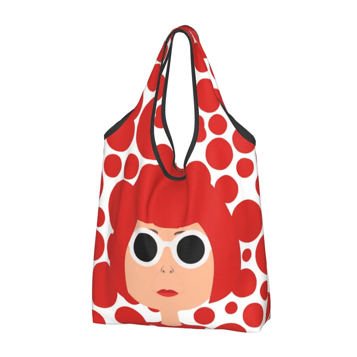 Cute Polka Yayoi Kusama Shopping Tote Bag Portable Abstract Art Groceries Shoulder Shopper Bag