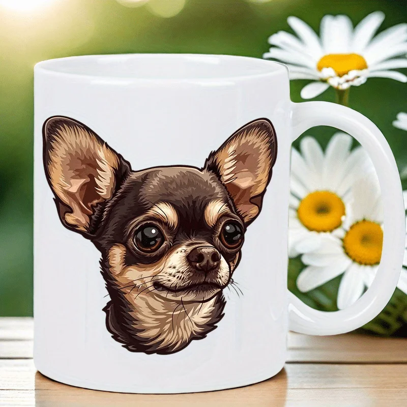 Cute Chihuahua Mug - Brown Puppy Face Coffee Cup with Expressive Eyes, Insulated Ceramic Cup for Hot Drinks, Hand-Wash Only