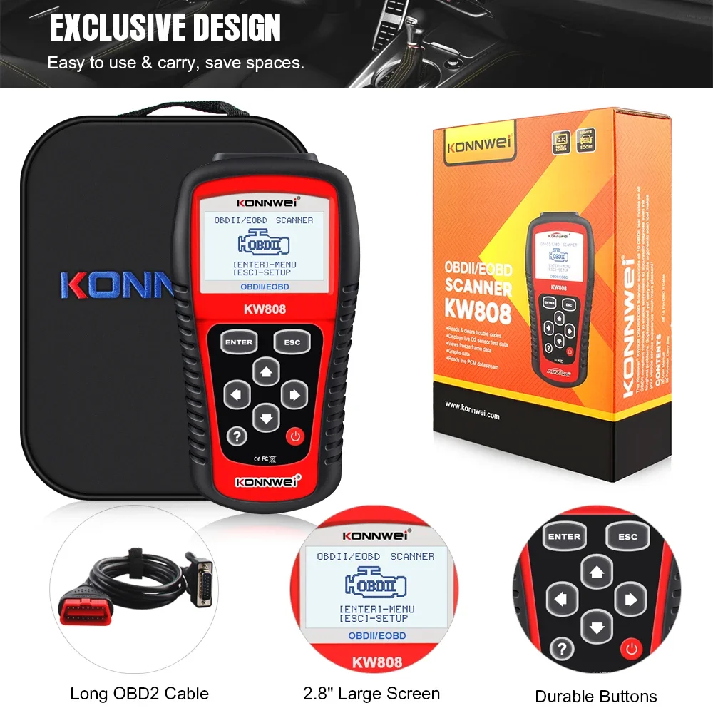 KONNWEI KW808 OBD 2 Car Scanner OBD2 Auto Automotive Diagnostic Scanner Tool Engine Fualt Code Reader Odb Tools for Cars