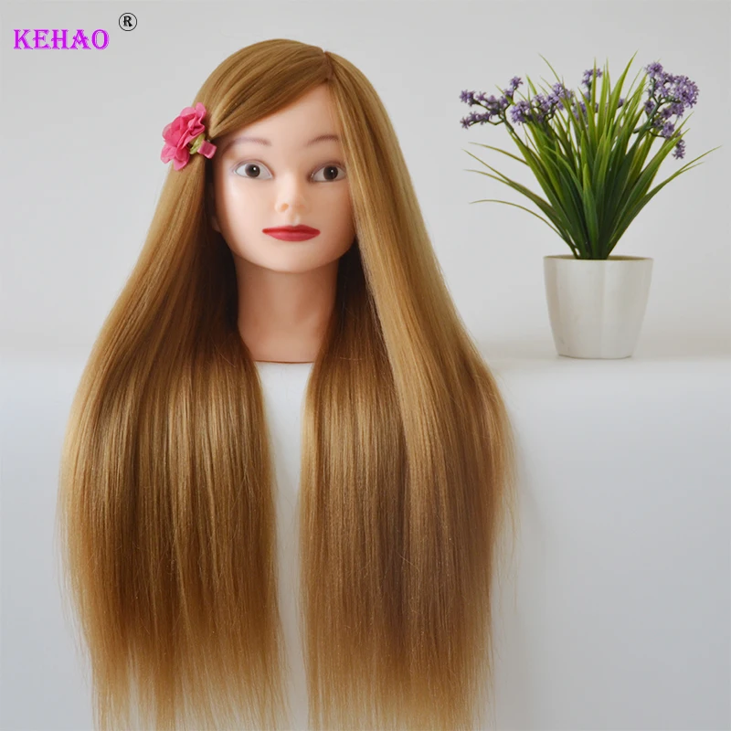 Kepala boneka untuk gaya rambut kepala maneken dengan 100% kepala latihan rambut panjang sintetis untuk tata rambut kepang dengan dudukan Wig penjepit